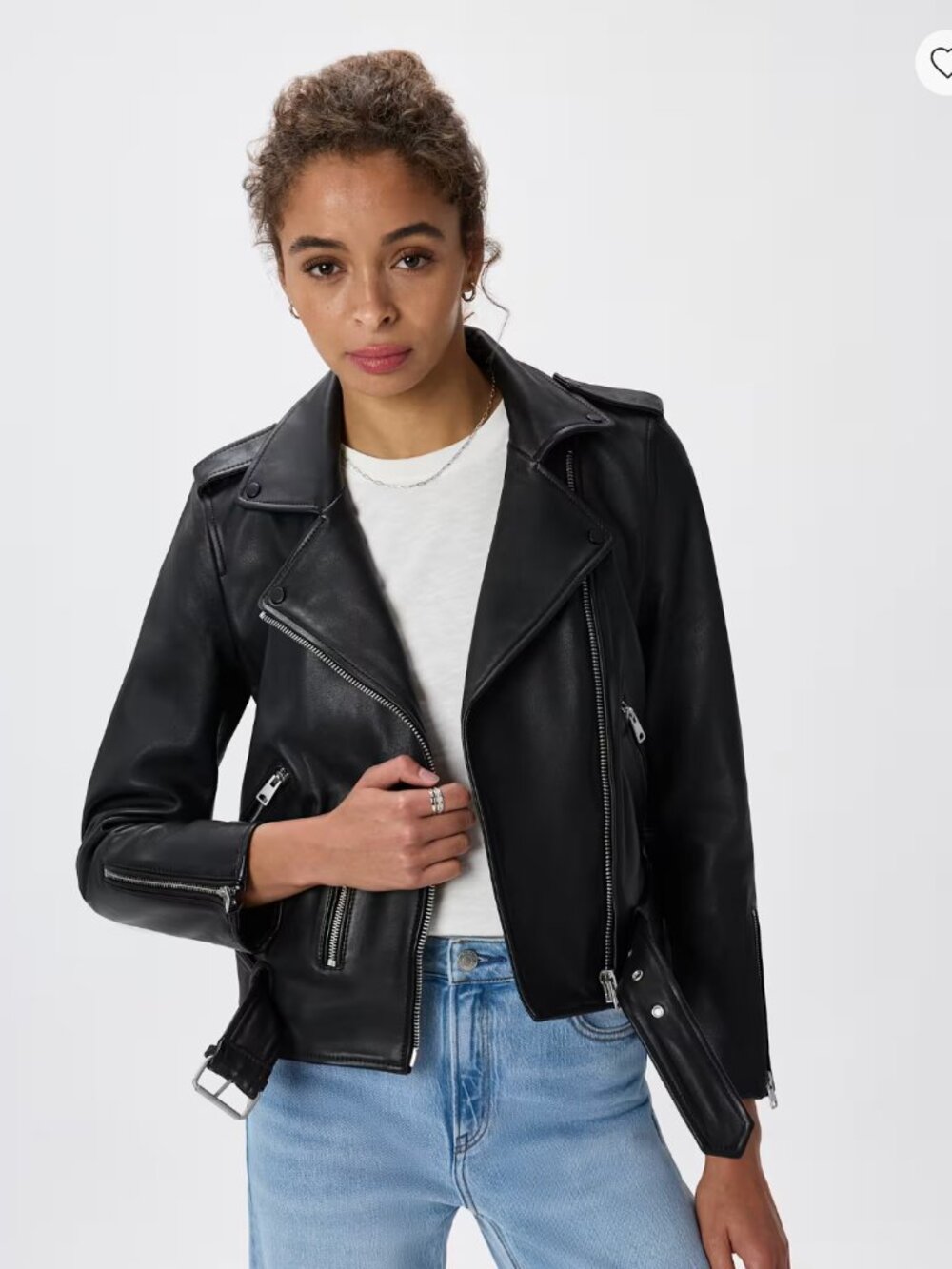 Quince 100% Leather Motorcycle Jacket in Black, Size L
